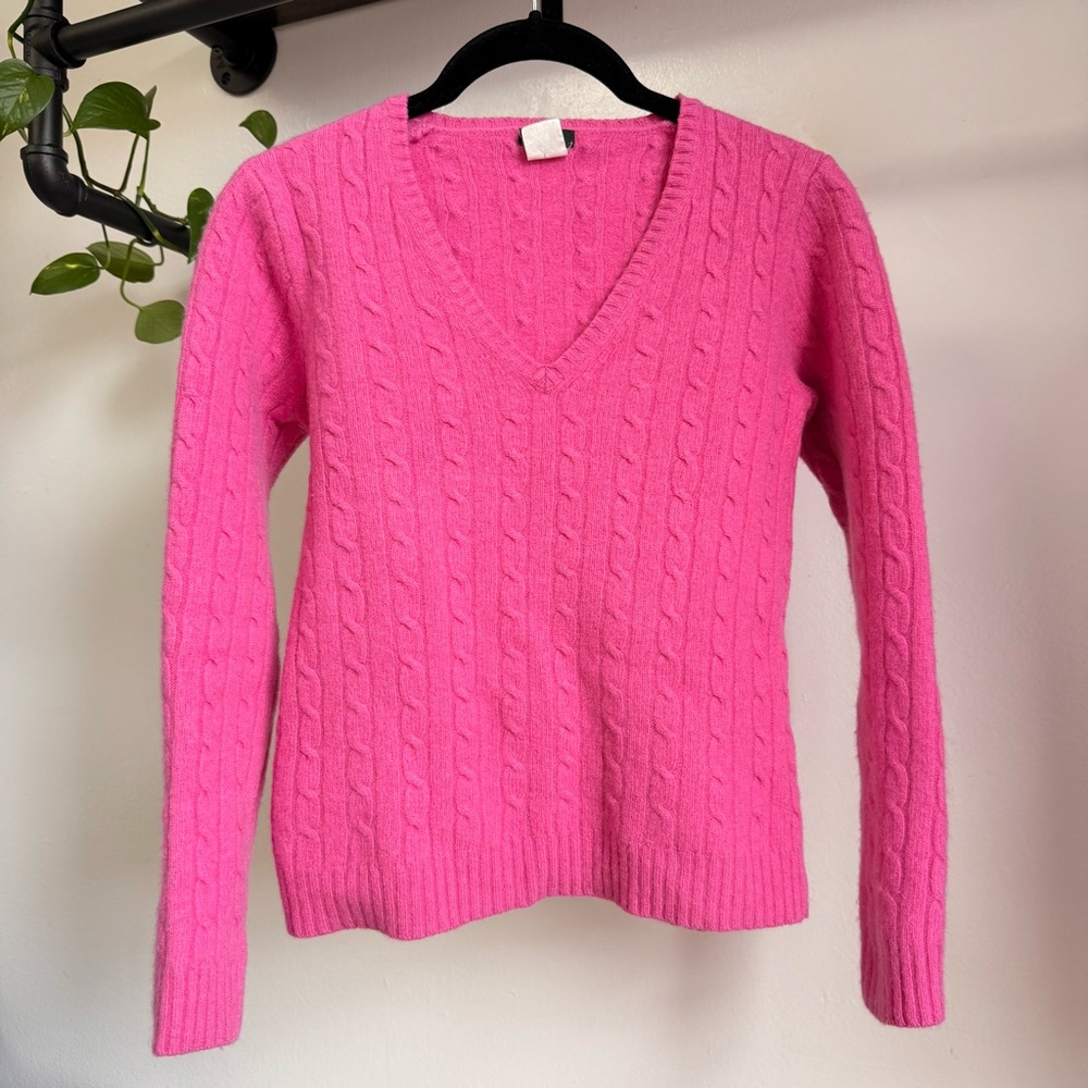 J.Crew Pink V Neck Longsleeve Sweater Wool Agora Cashmere Blend Shrunken Medium